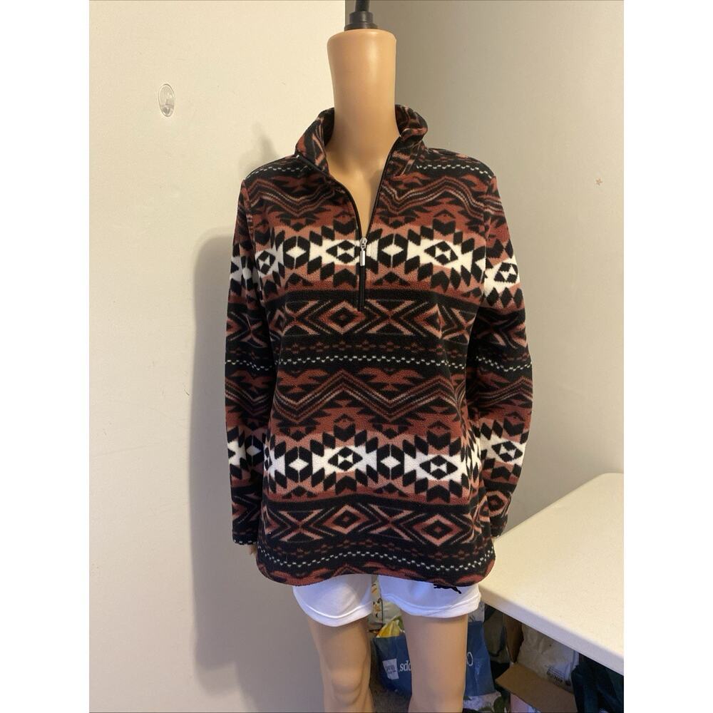 Denim & CO Women S Oversized Jacket Southwest Aztec Print Fleece 1/4Zip Pullover - Picture 10 of 10